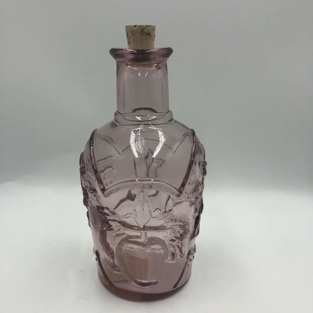 Libbey Glass Decanter Orchard Fruit Embossed Pink